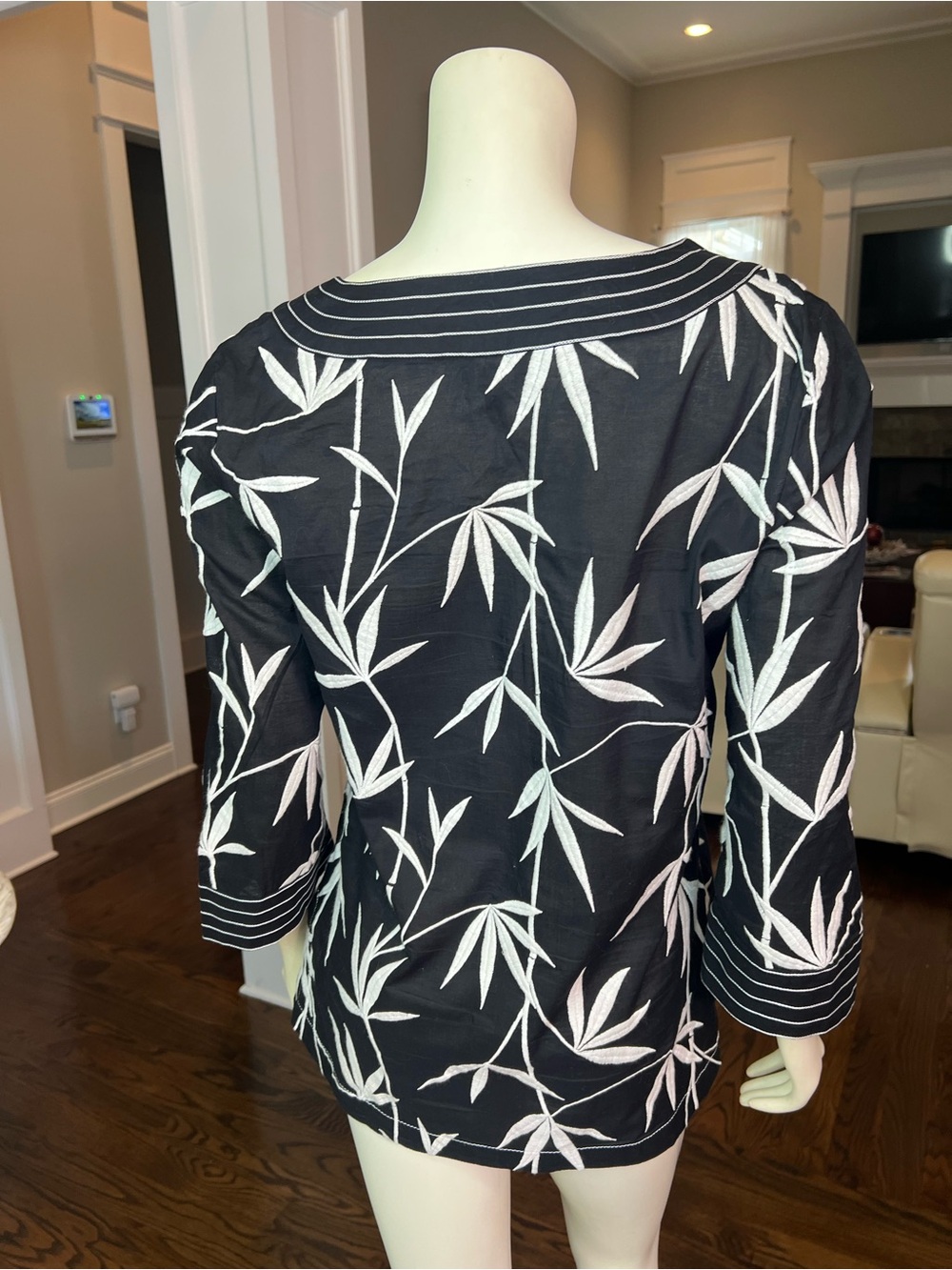 Talbots Black Tunic with White Leaf Print - Picture 3 of 11
